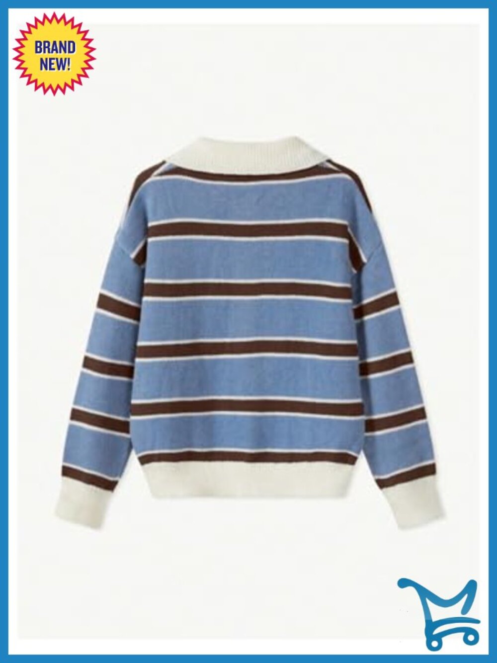 Striped Rugby Sweater Button Front Collared Knit Pullover - Picture 4 of 5